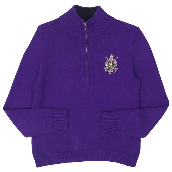 LAUREN RALPH LAUREN WOMENS 100% COTTON QUARTER ZIP SWEATER W/ CREST SIZE XL - Picture 1 of 7